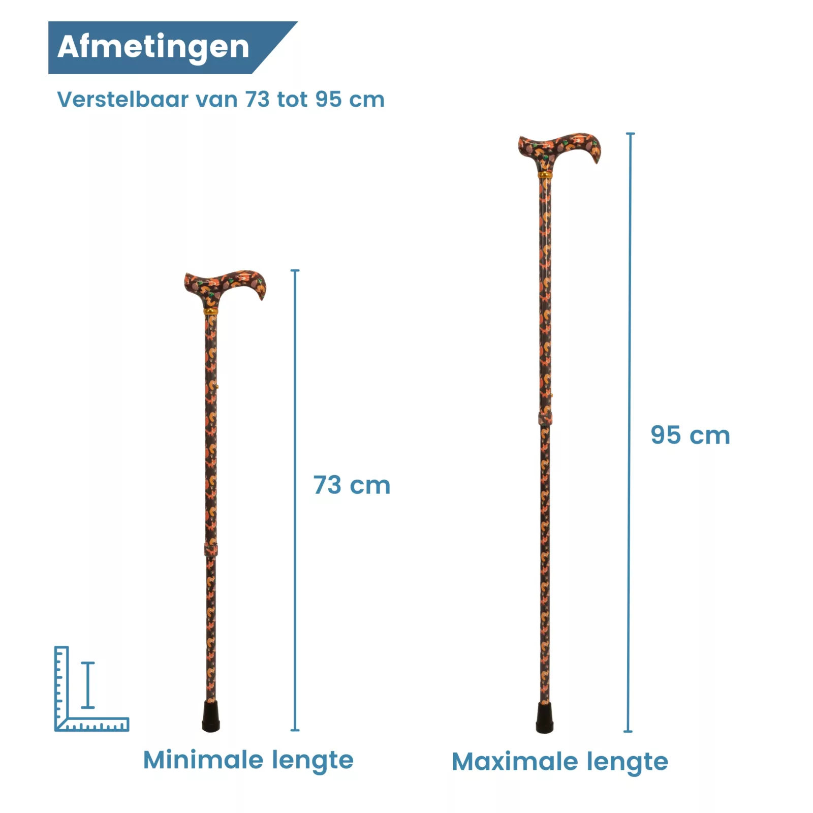 wandelstok verstelbaar boswezens afmetingen