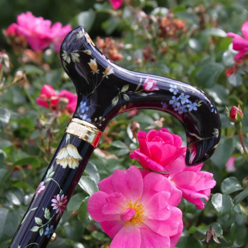 verstelbare wandelstok zwart met bloemen