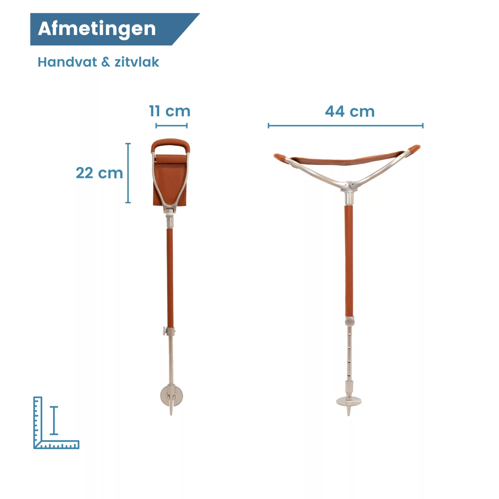 wandelstok met zitje bruin leer extra brede zitting