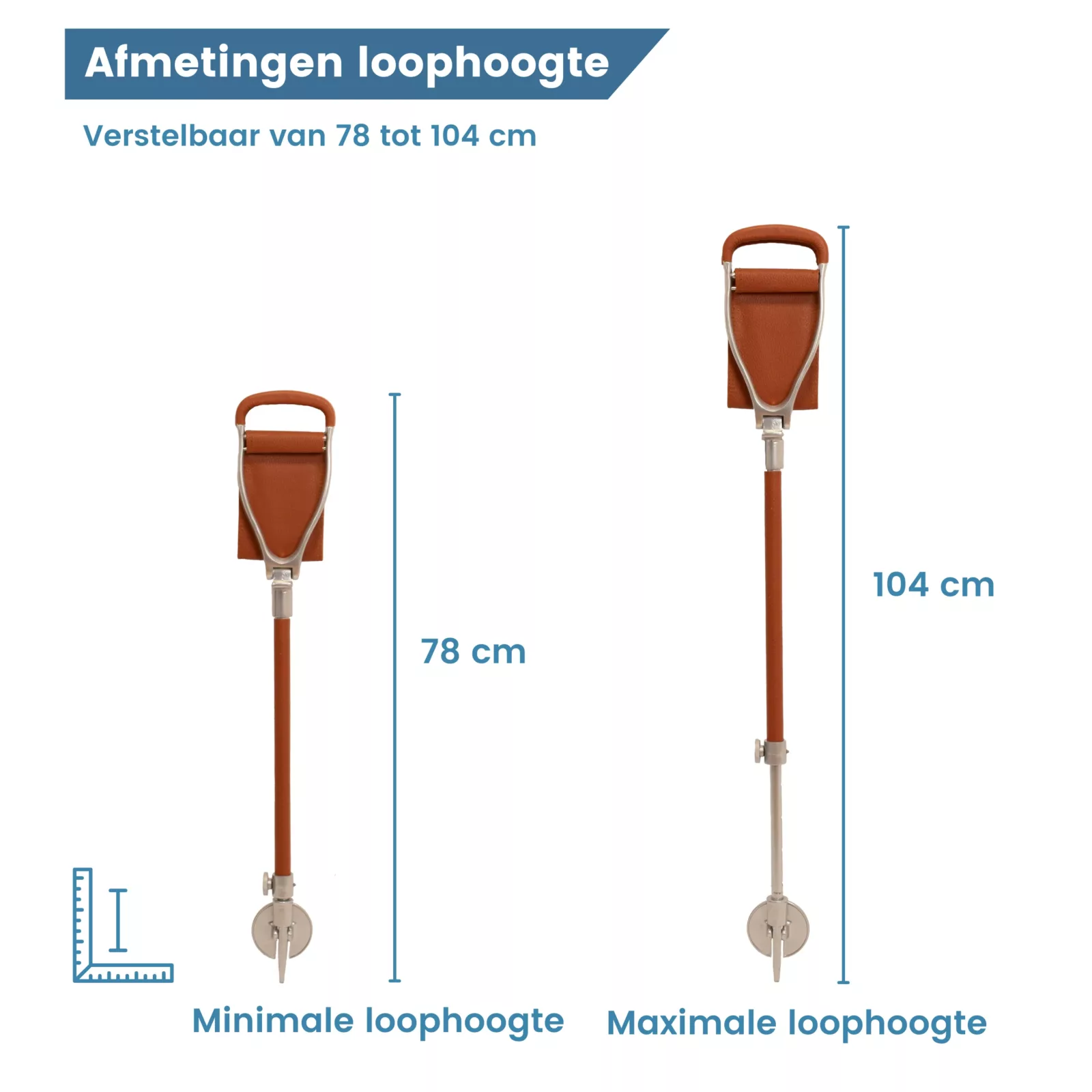 afmetingen loophoogte wandelstok met zitje extra brede zitting