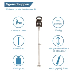 bruin leren wandelstok met zitje eigenschappen