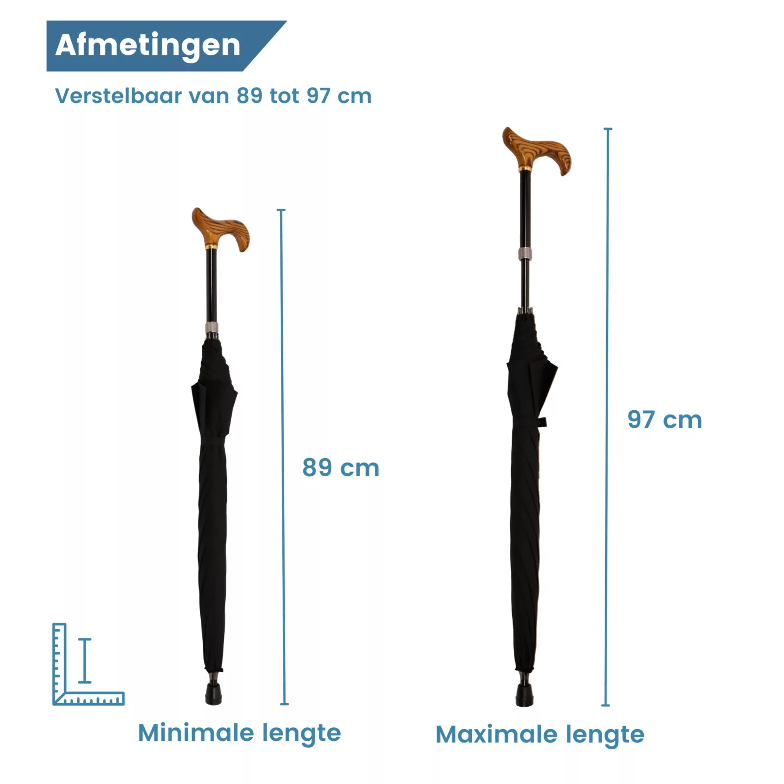verstelbare wandelstok met paraplu afmetingen