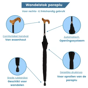 wandelstok paraplu verstelbaar zwart eigenschappen
