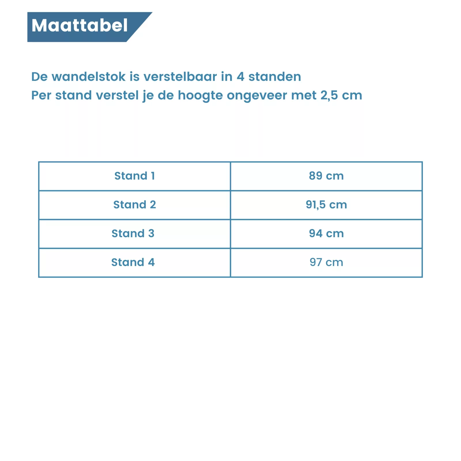 maattabel wandelstok paraplu verstelbaar zwart