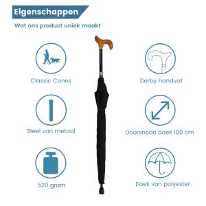 wandelstok paraplu zwart die verstelbaar is