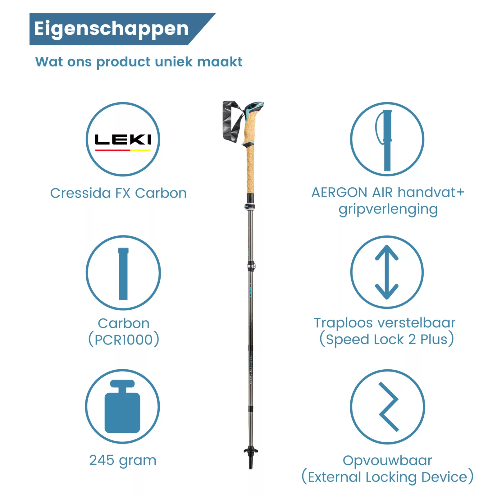 eigenschappen trekkingstok opvouwbaar van carbon