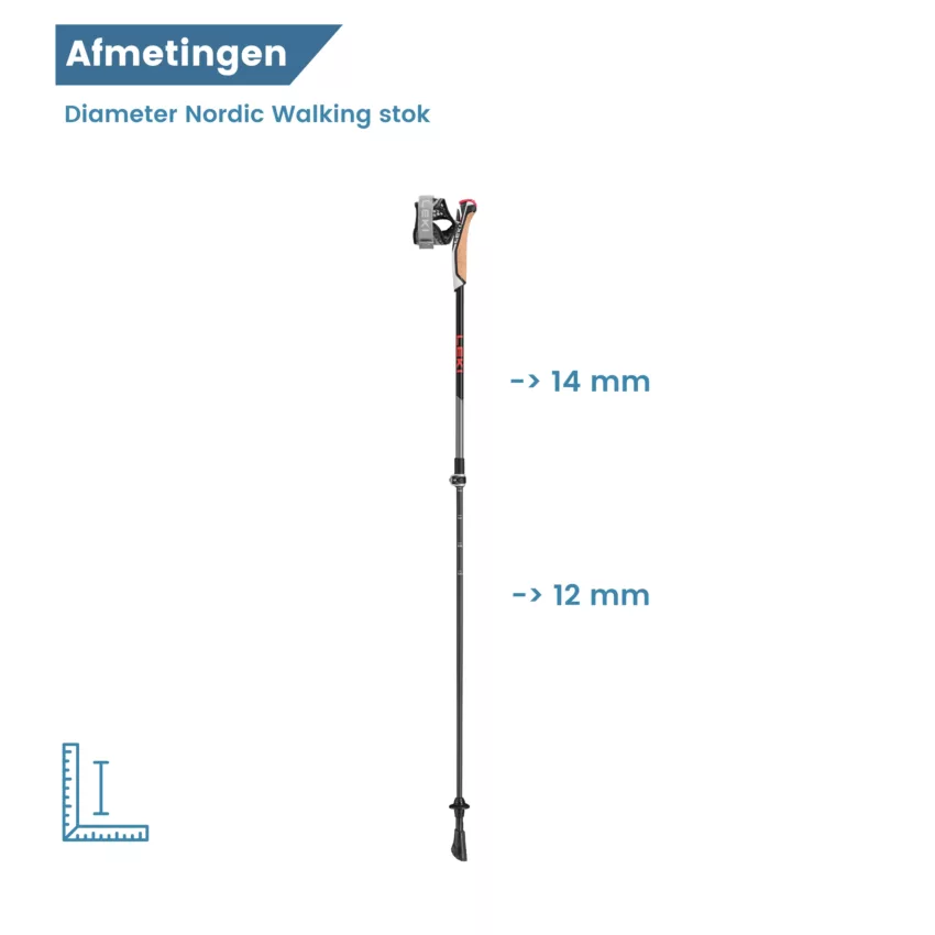 afmetingen nordic walking stokken instructor lichtgewicht