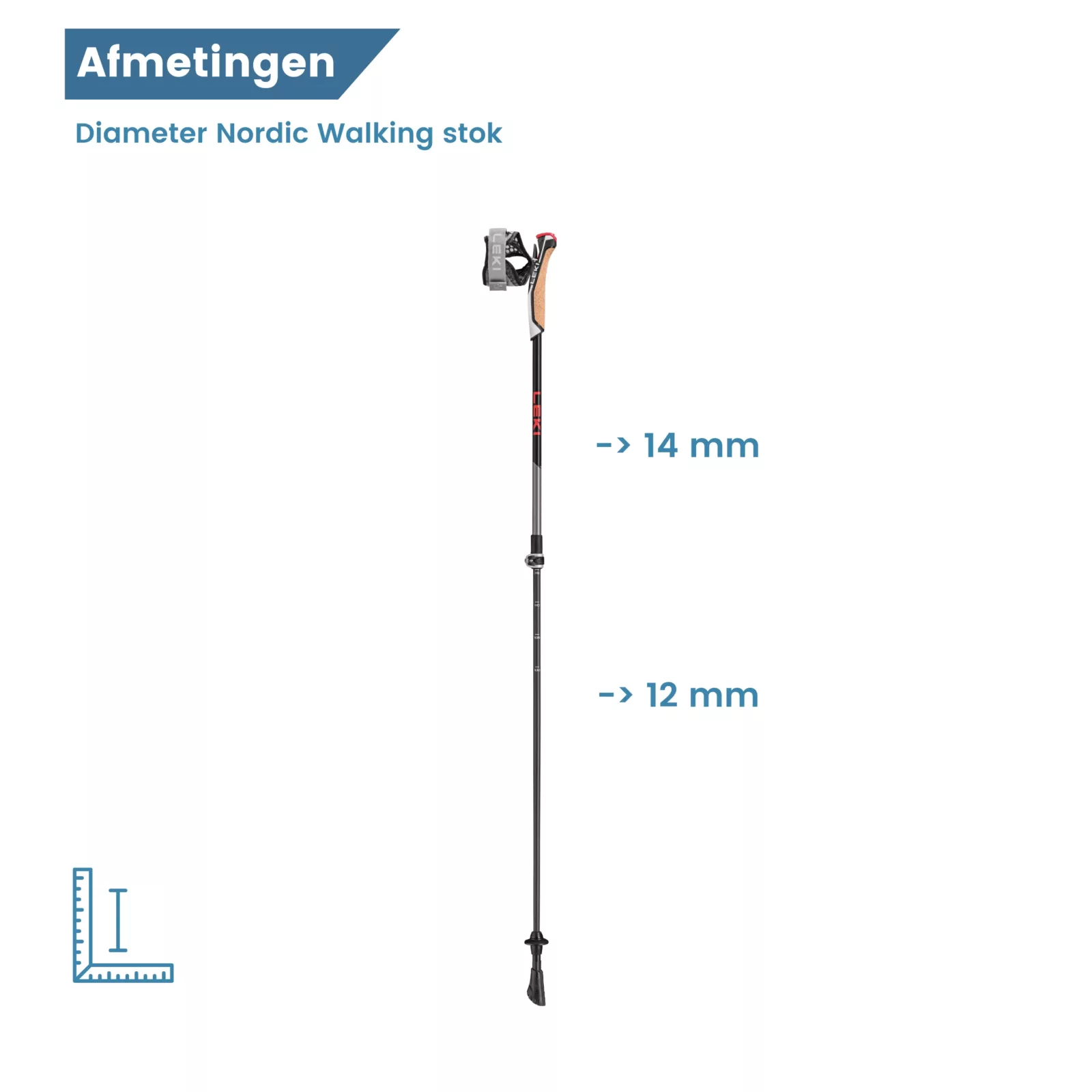 afmetingen nordic walking stokken instructor lichtgewicht