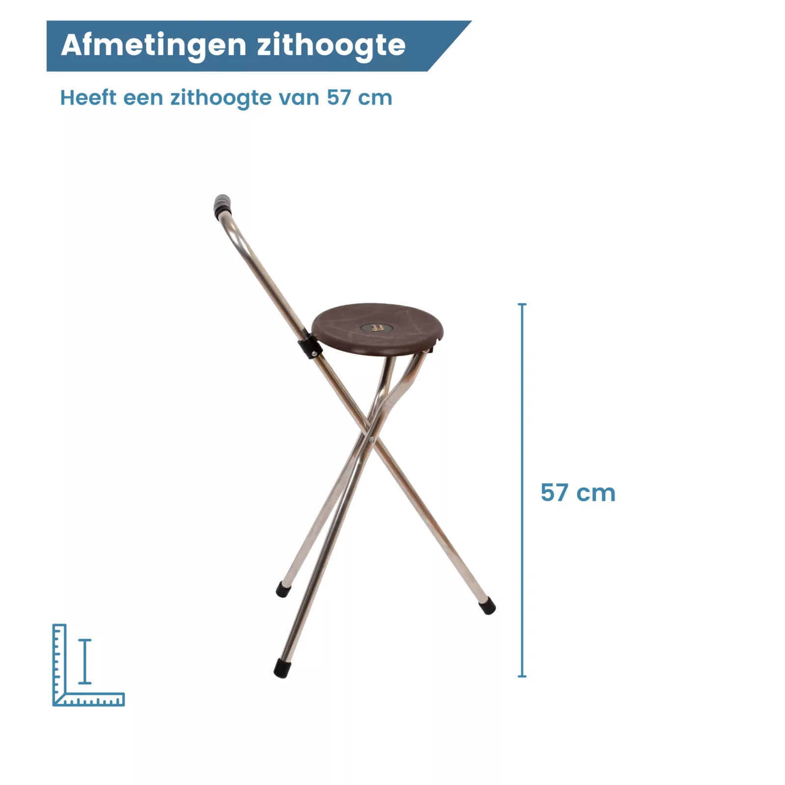 garcia wandelstok met zit driepoot trio maxi bruin zithoogte