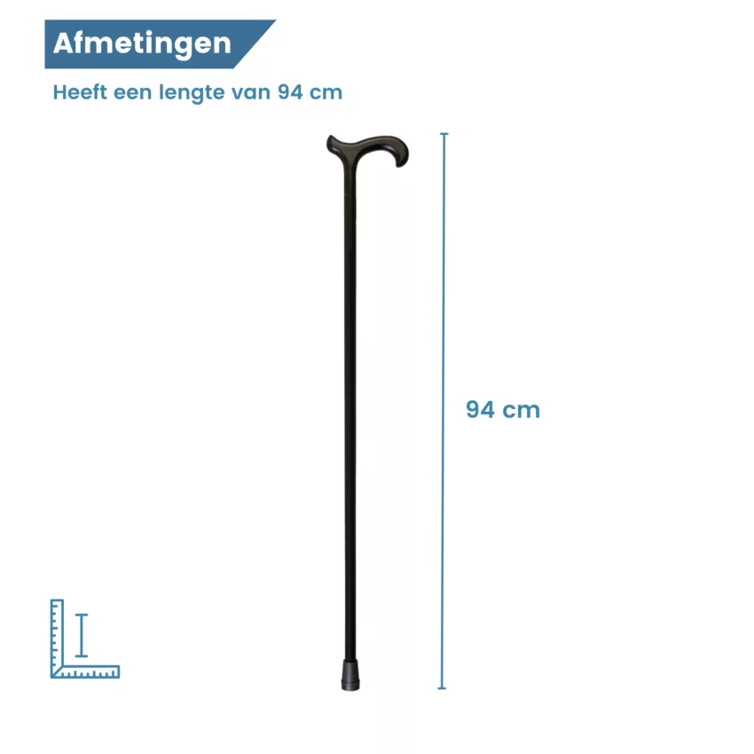 wandelstok beukenhout vrouwen 16 mm zwart lengte