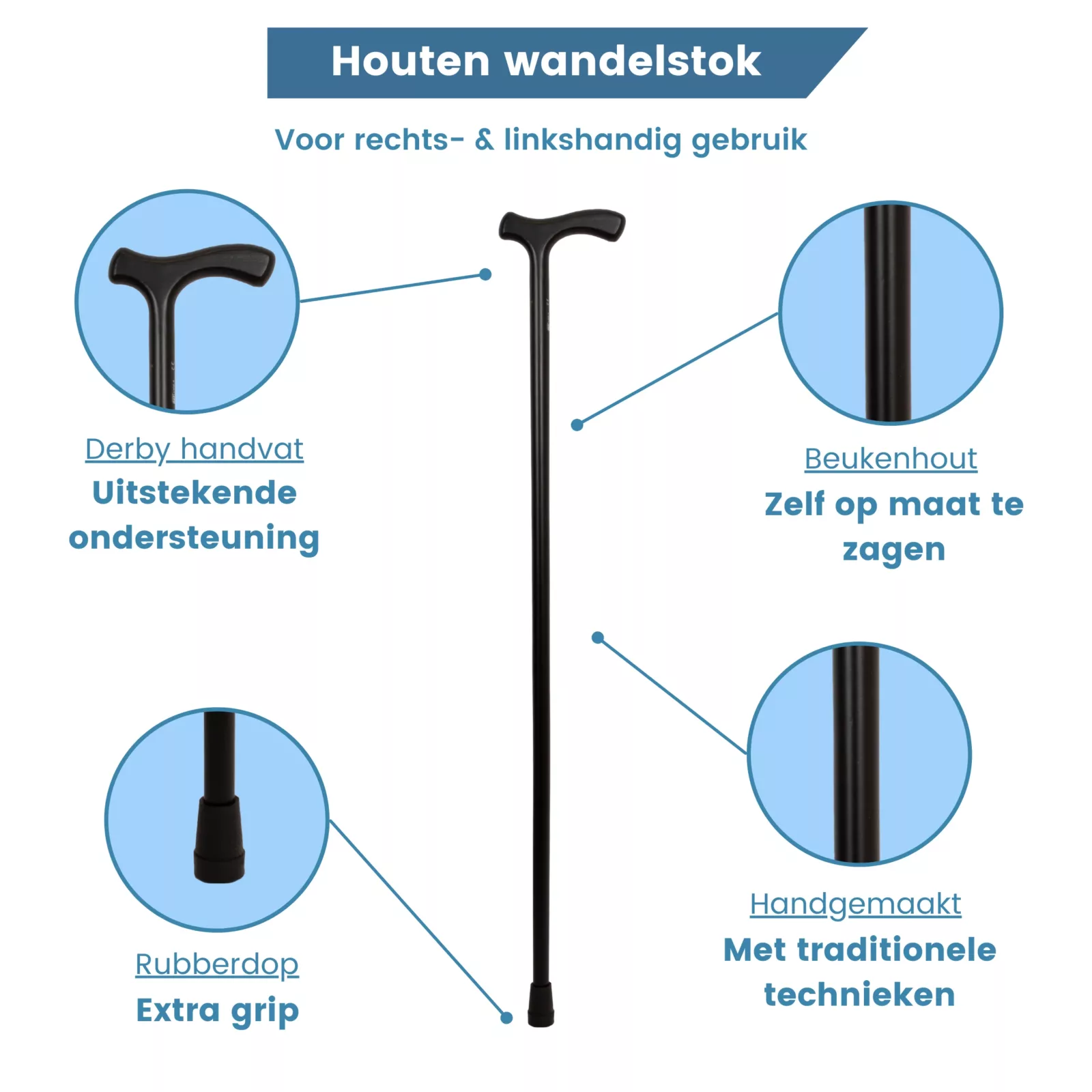 beukenhout wandelstok zwart met Fritz handvat ups