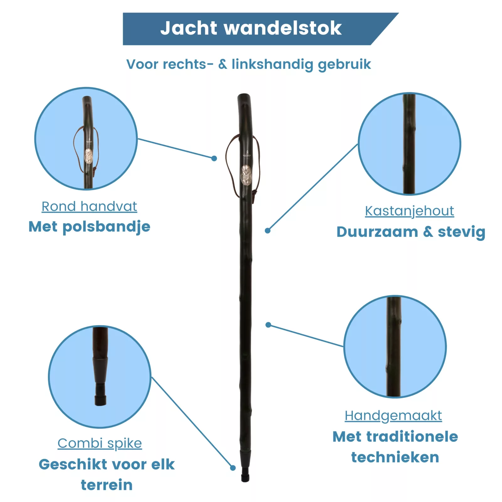 jachtstok van kastanjehout olijfgroen ups