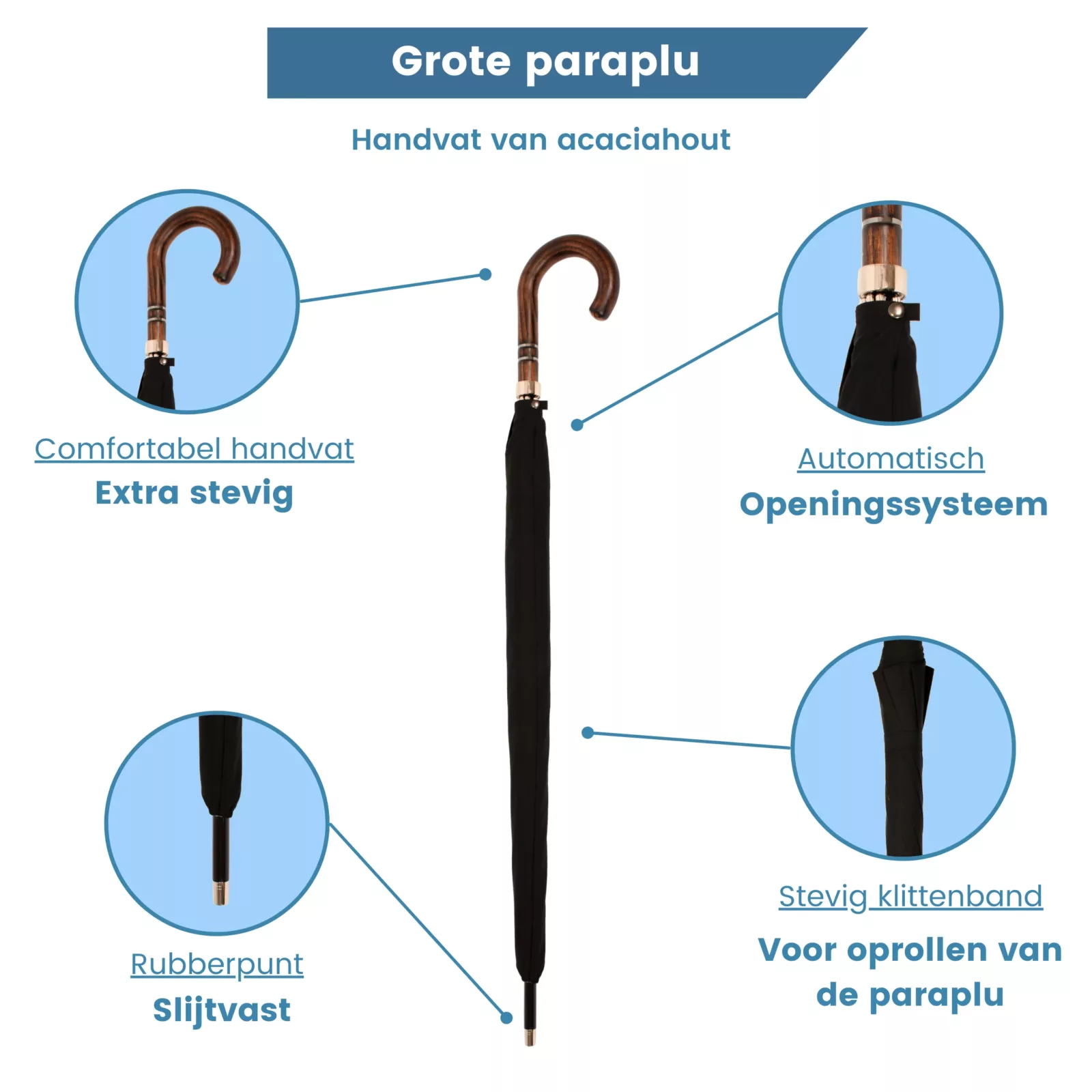 grote paraplu handvat acaciahout