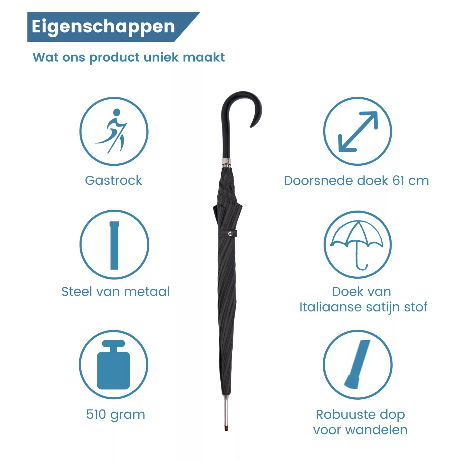 eigenschappen paraplu van satijnen stof uit Italië
