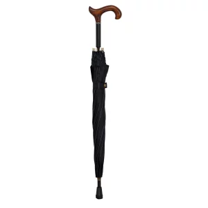 wandelstok paraplu 78 cm lang donkergrijs derby handvat bruin