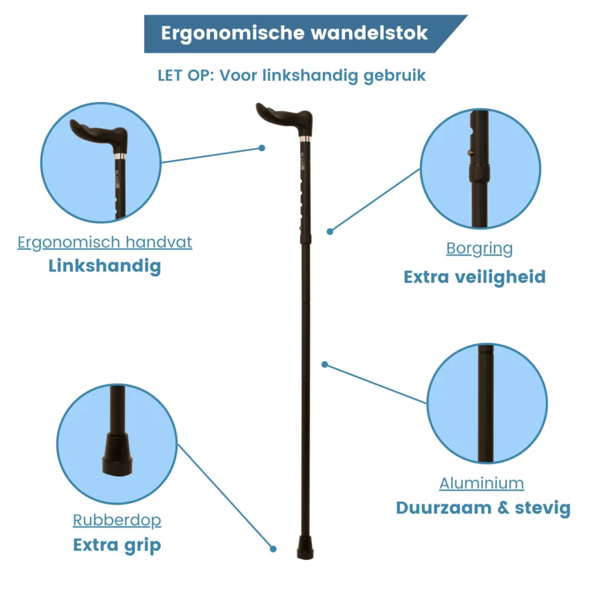 linkshandige anatomische wandelstok usps