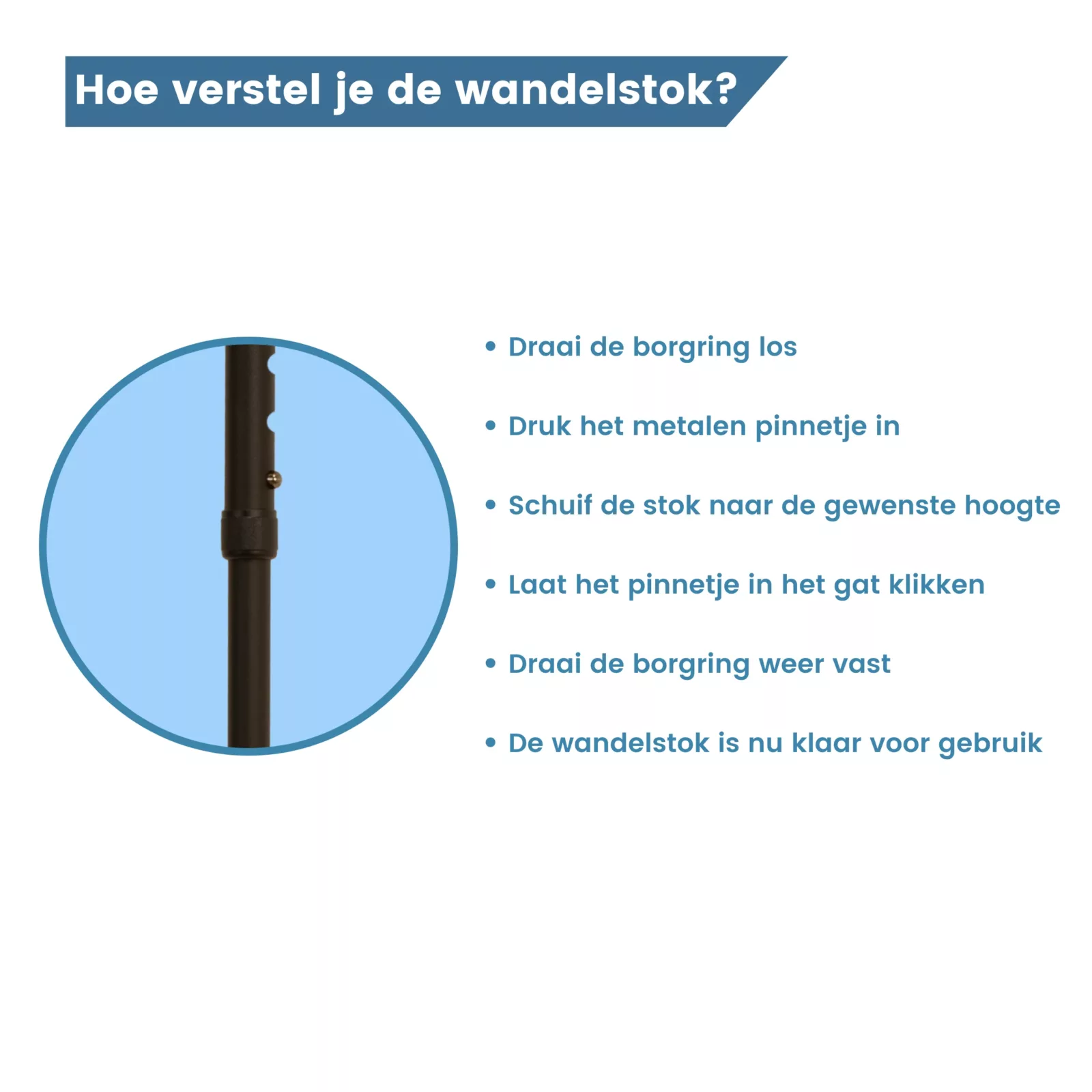 verstellen van anatomische wandelstok zwart met rechts handvat