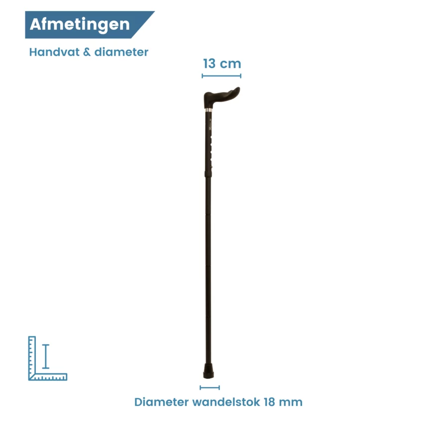 eigenschappen ergonomische wandelstok zwart rechts handvat usp