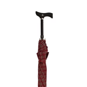 wandelstok paraplu rood met ruit opgerold
