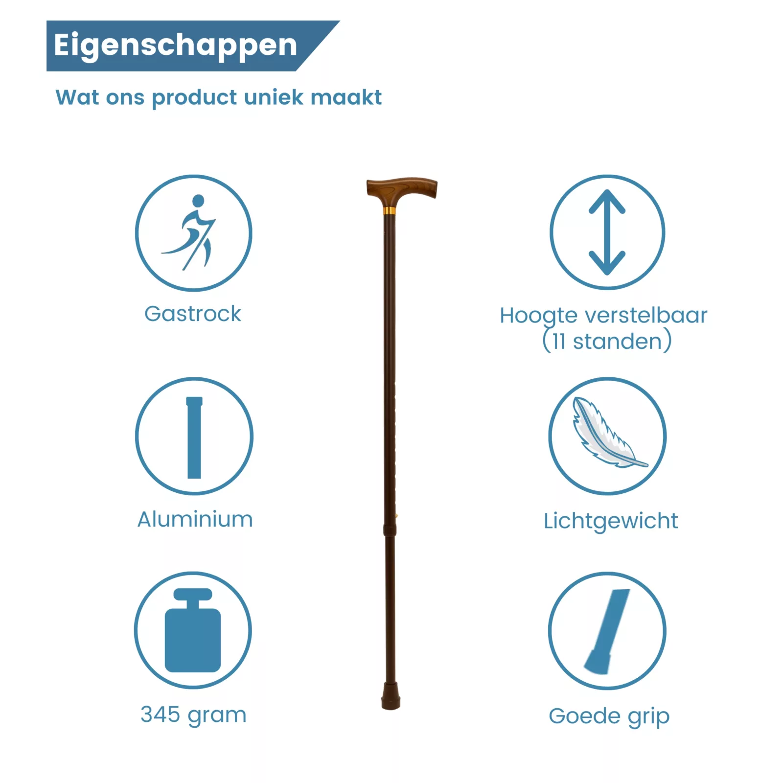 wandelstok verstelbaar brons fritz handvat eigenschappen