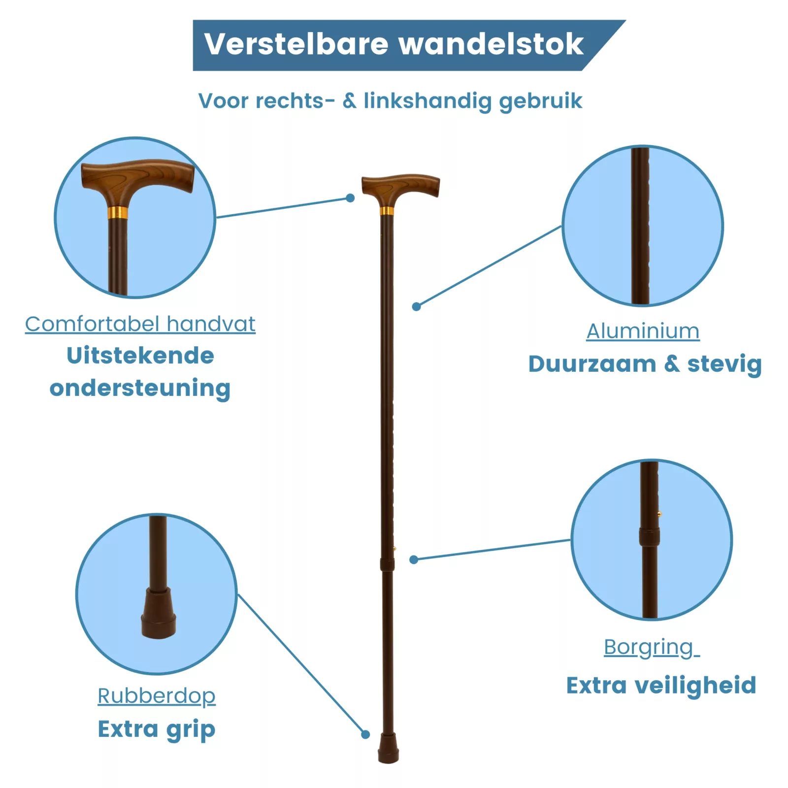 wandelstok verstelbaar brons Fritz handvat usp
