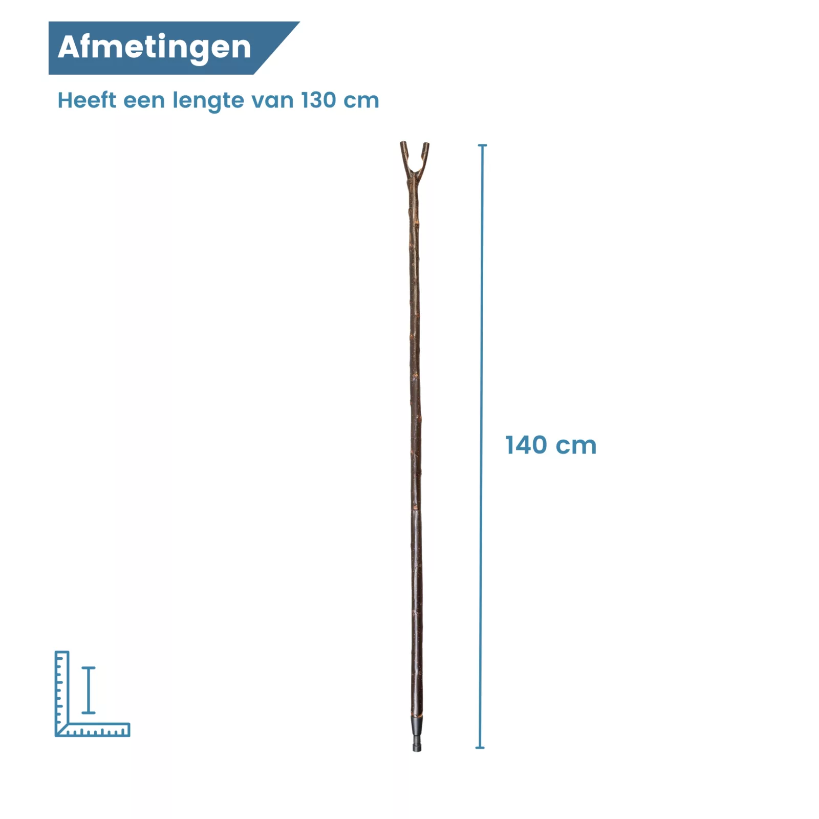 jachtstok kastanje hout met schors duimgrip afmetingen