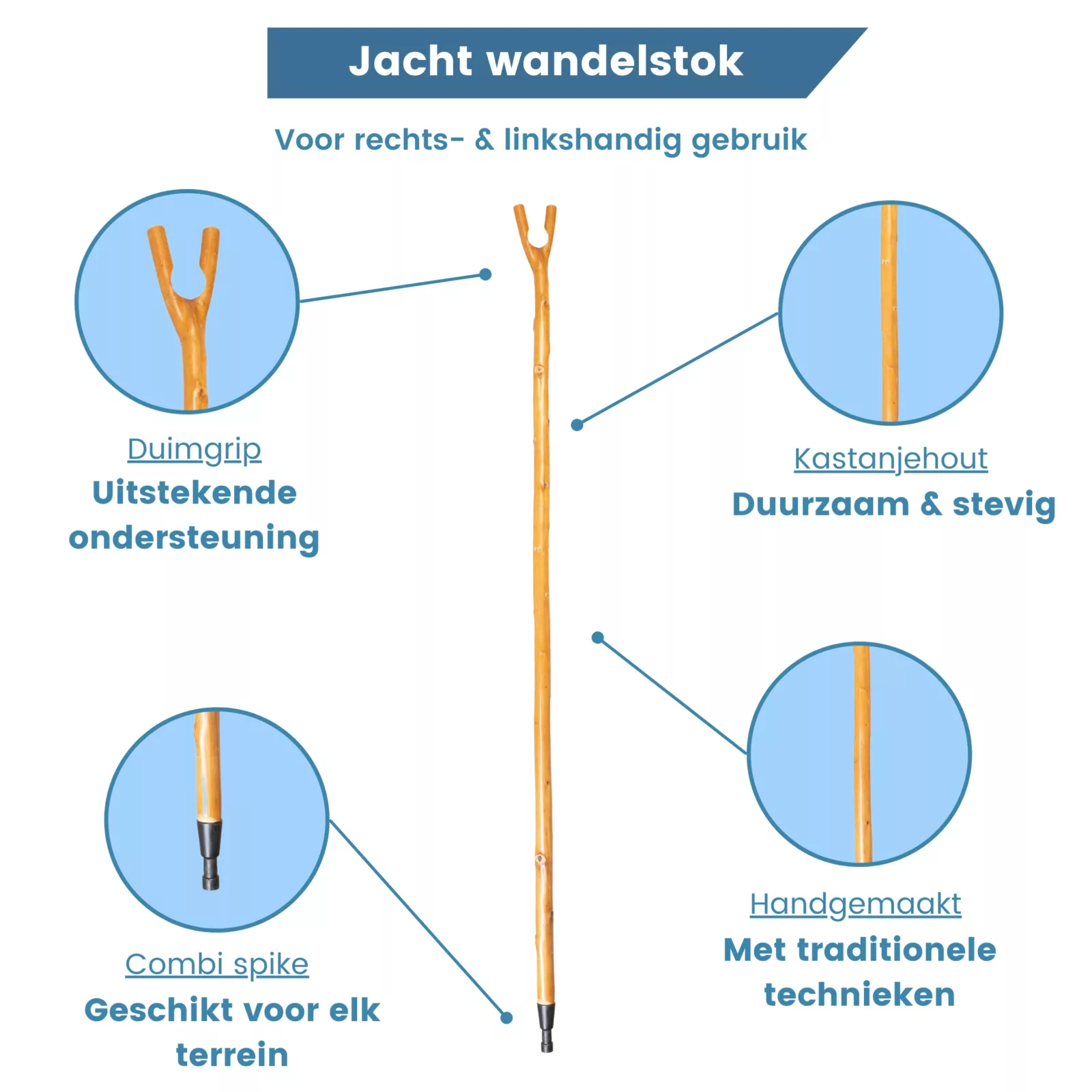 jachtstok kastanjehout 122 cm usp