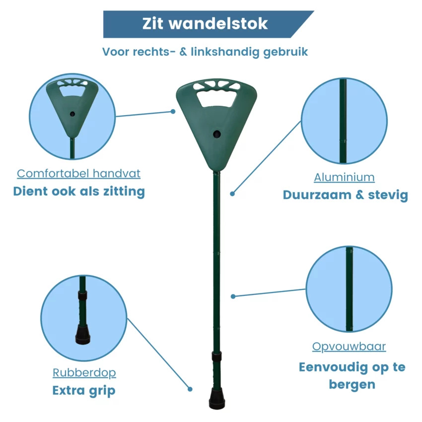 opvouwbare wandelstok met zitje groen usp