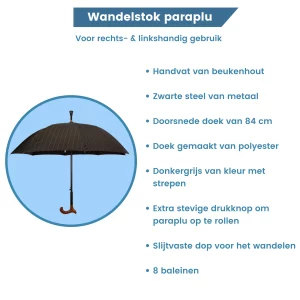 paraplu wandelstok donkergrijs info