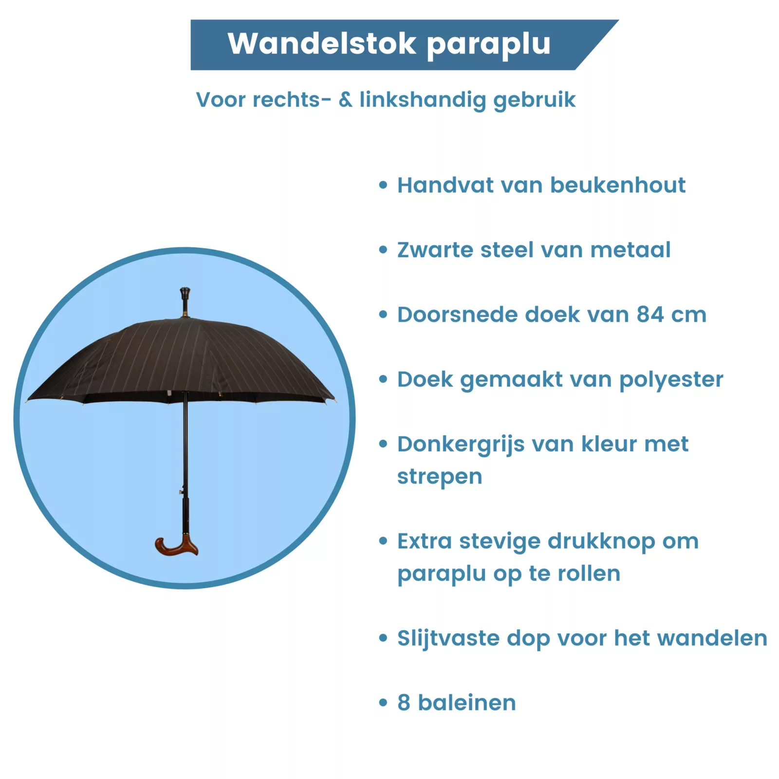 paraplu wandelstok donkergrijs info