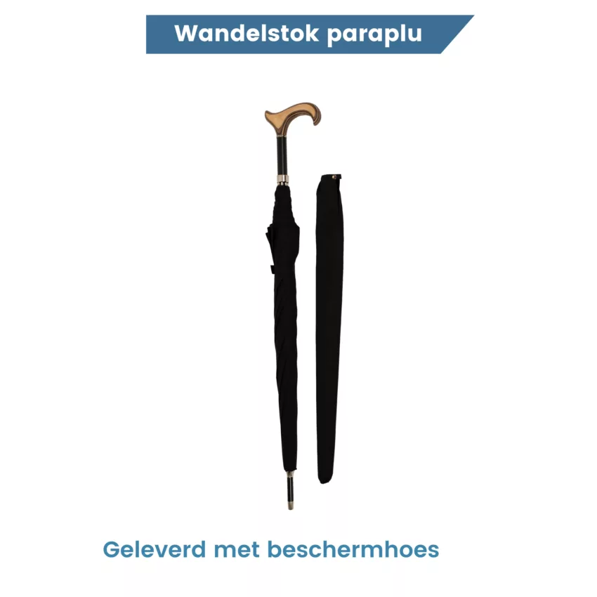 paraplu wandelstok 92 cm lang zwart derby handvat beschermhoes