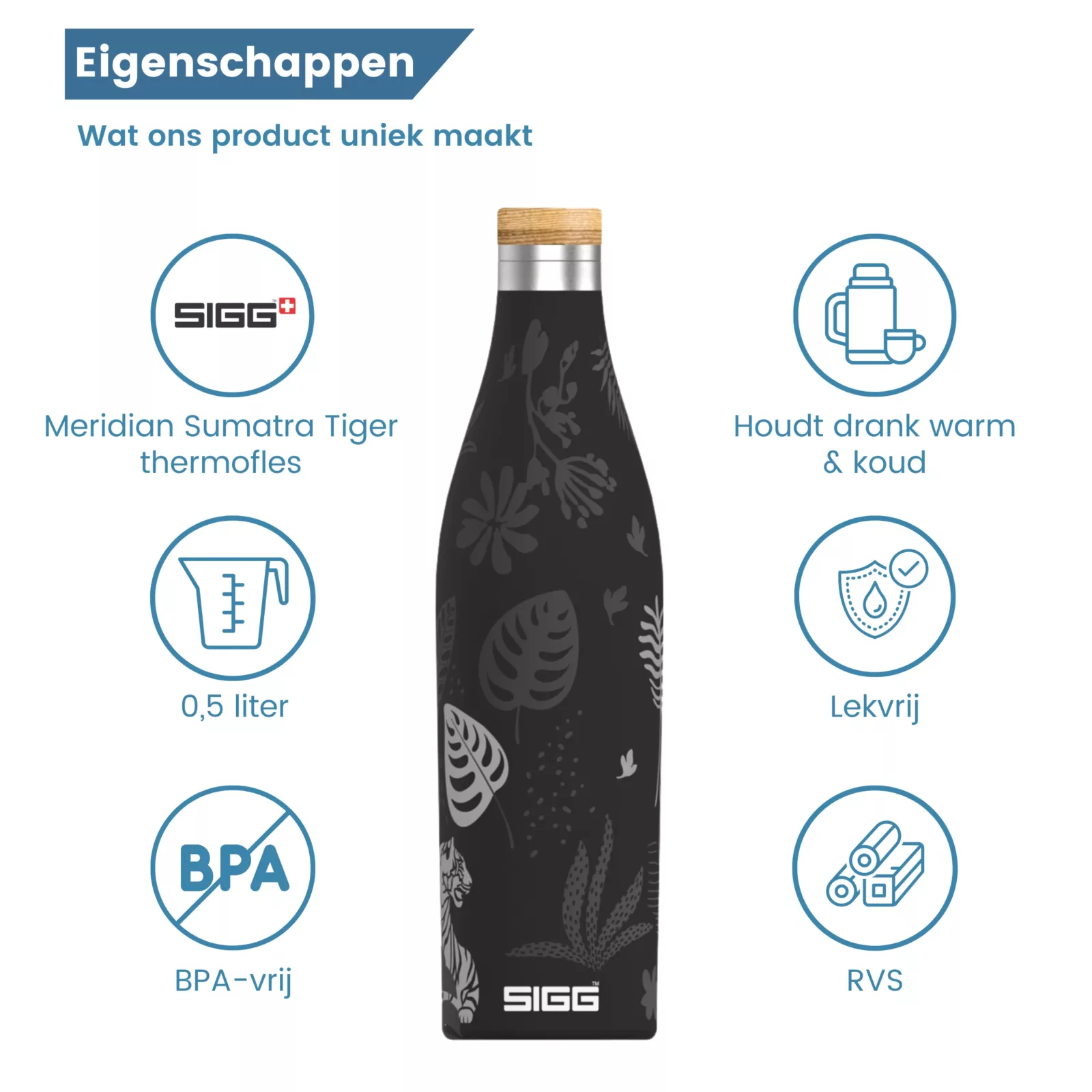 thermosfles halve liter zwart blad eigenschappen