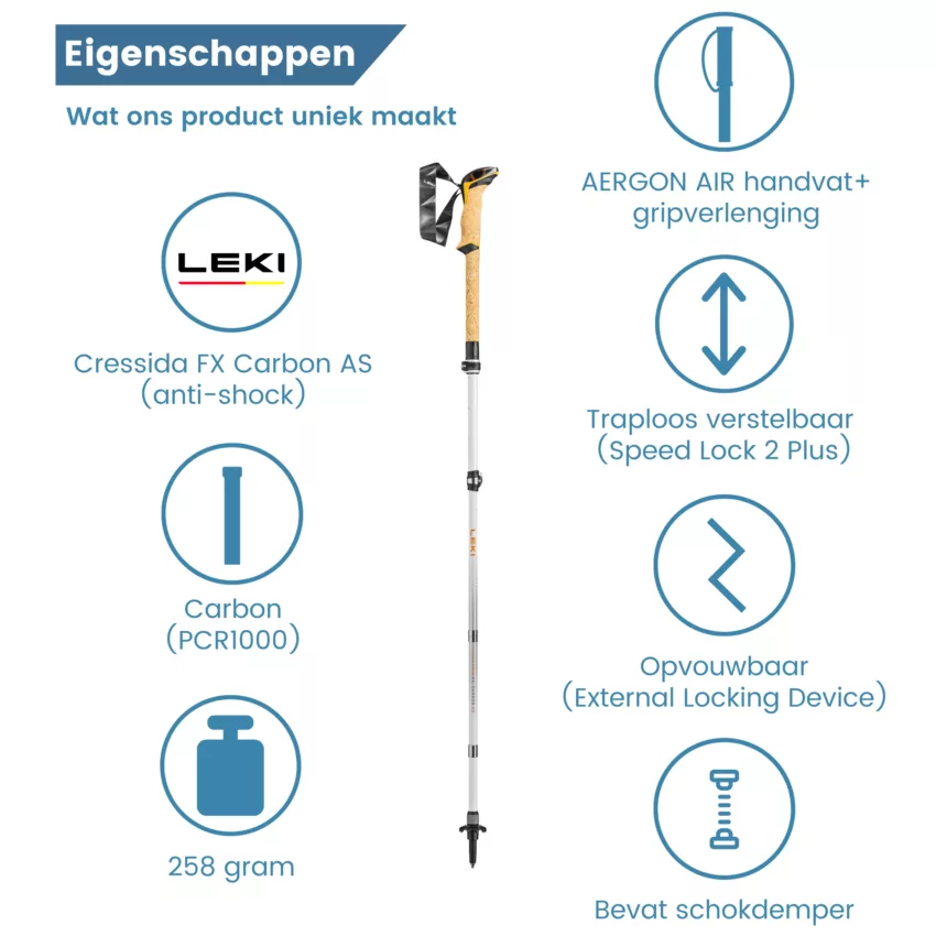 eigenschappen trekkingstokken cressida antishock