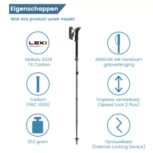 trekkingstokken makalu 2026 eigenschappen opvouwbaar carbon