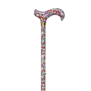 uitschuifbare wandelstok rood met mini bloemen