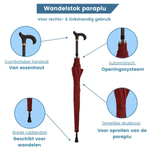 paraplu wandelstok Italiaanse stof rood usp