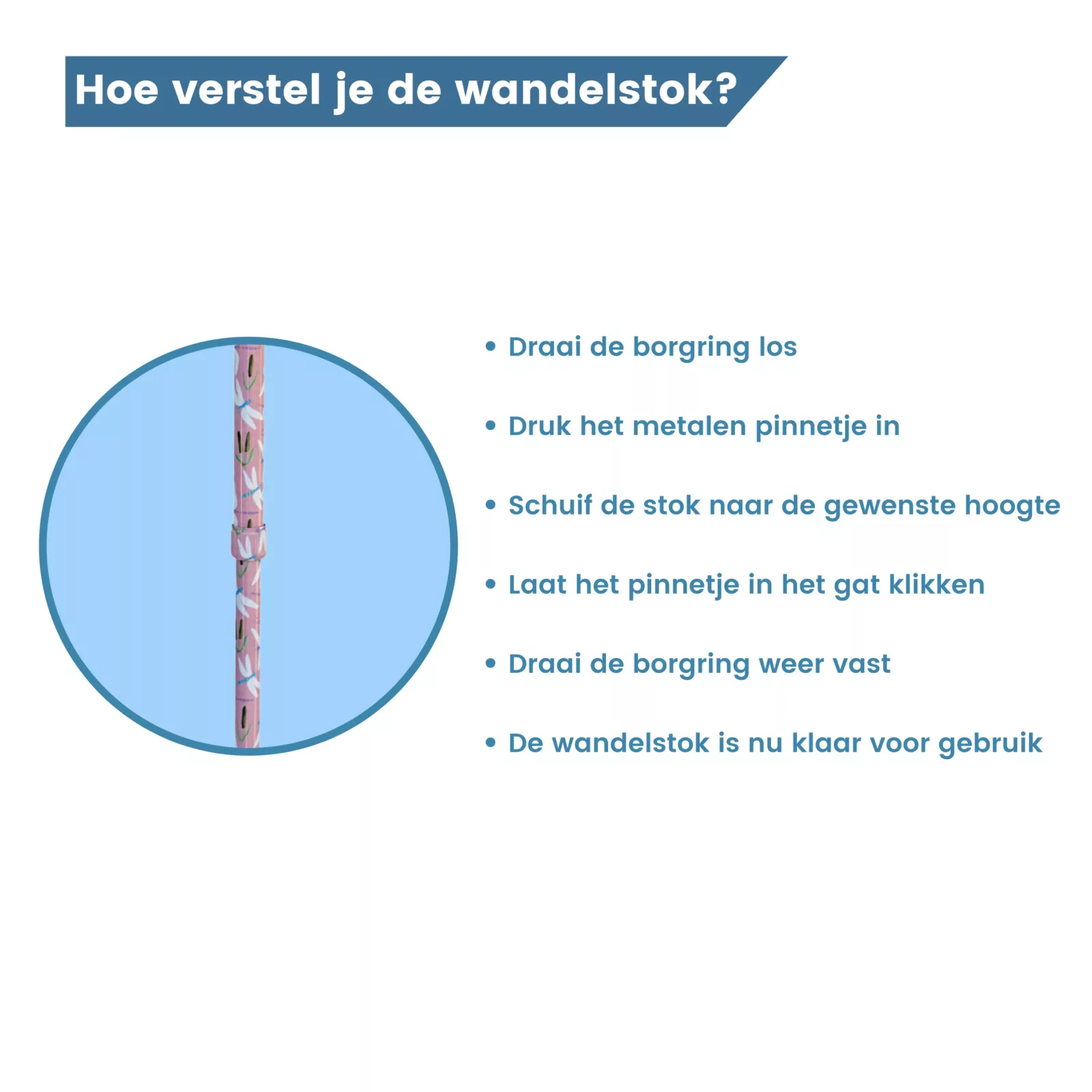 borgring roze wandelstok