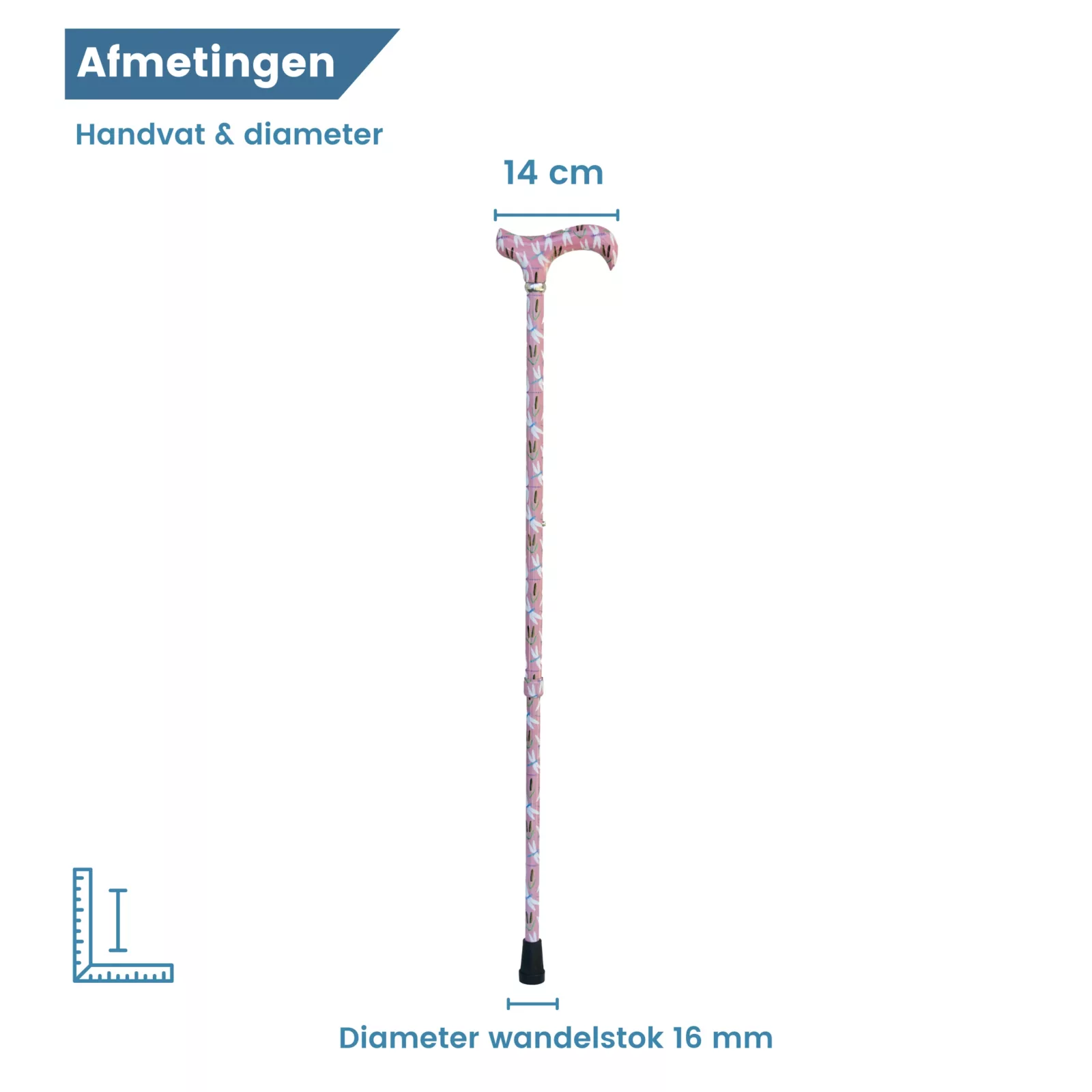 verstelbare wandelstok libelle roze diameter