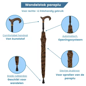 wandelstok met paraplu en bruin doek