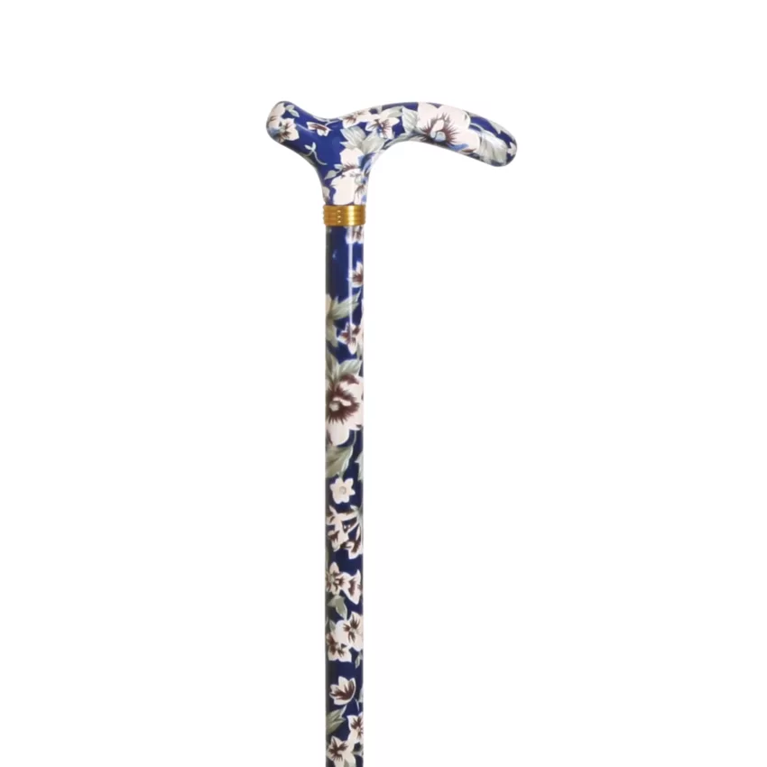 verstelbare wandelstok petit derby handvat blauw met bloemen