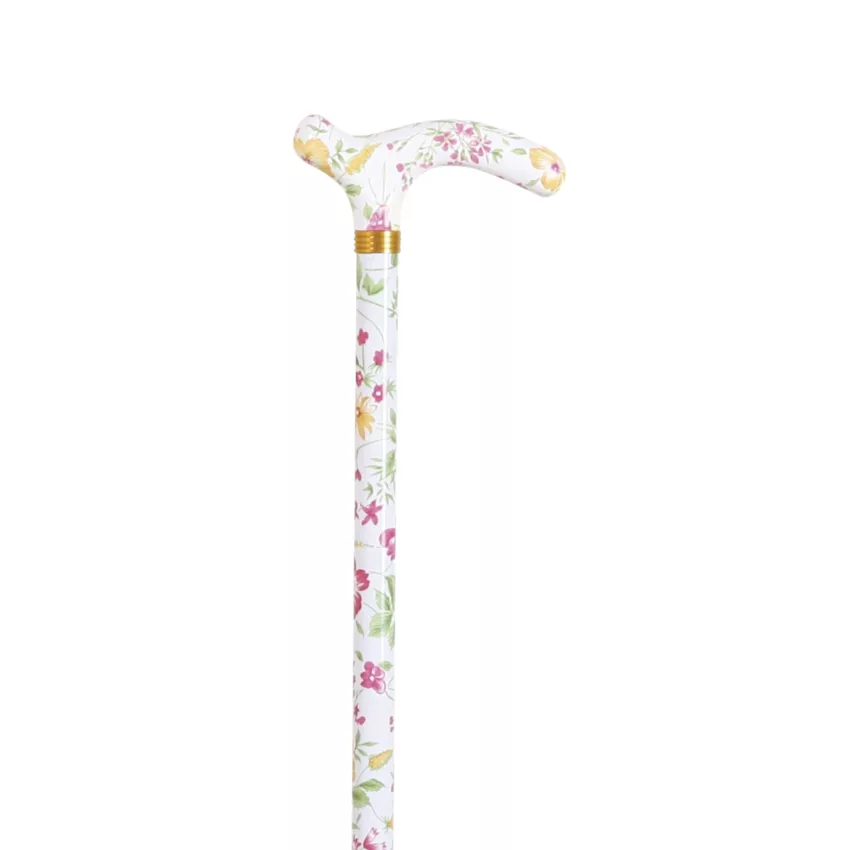 verstelbare wandelstok petit derby handvat wit met bloemen