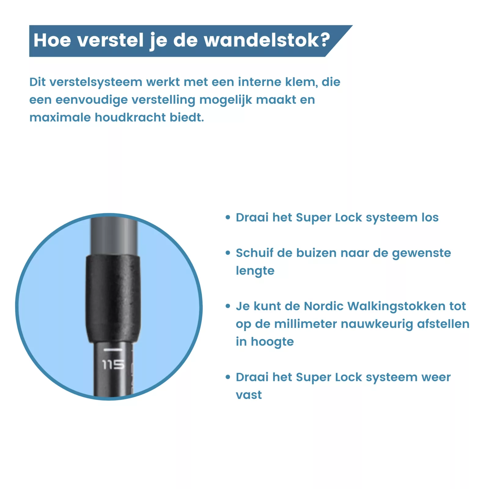 hoe verstel je de wandelstok?