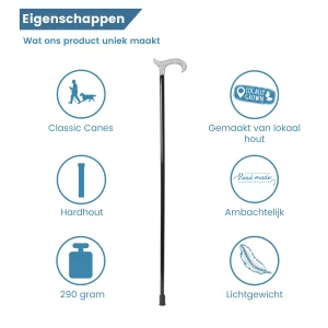 wandelstok acryl handvat zilver eigenschappen