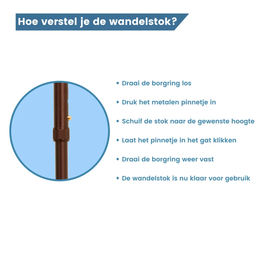 hoogte verstellen van anatomische wandelstok brons
