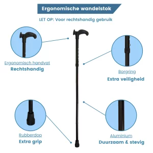 wandelstok ergonomisch opvouwbaar zwart relax grip rechts usp