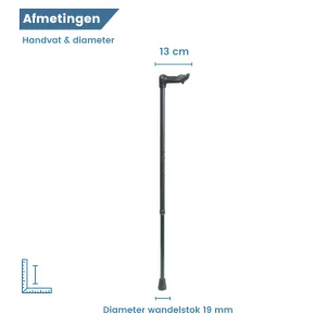 wandelstok ergonomisch rechtshandig verstelbaar zwart diameter