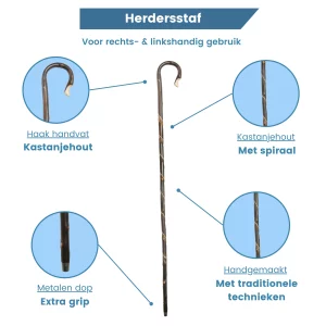 herdersstaf kastanjehout geschroeid dubbele spiraal usp