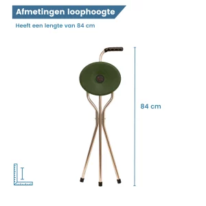 wandelstok met zitje driepoot trio maxi groen loophoogte
