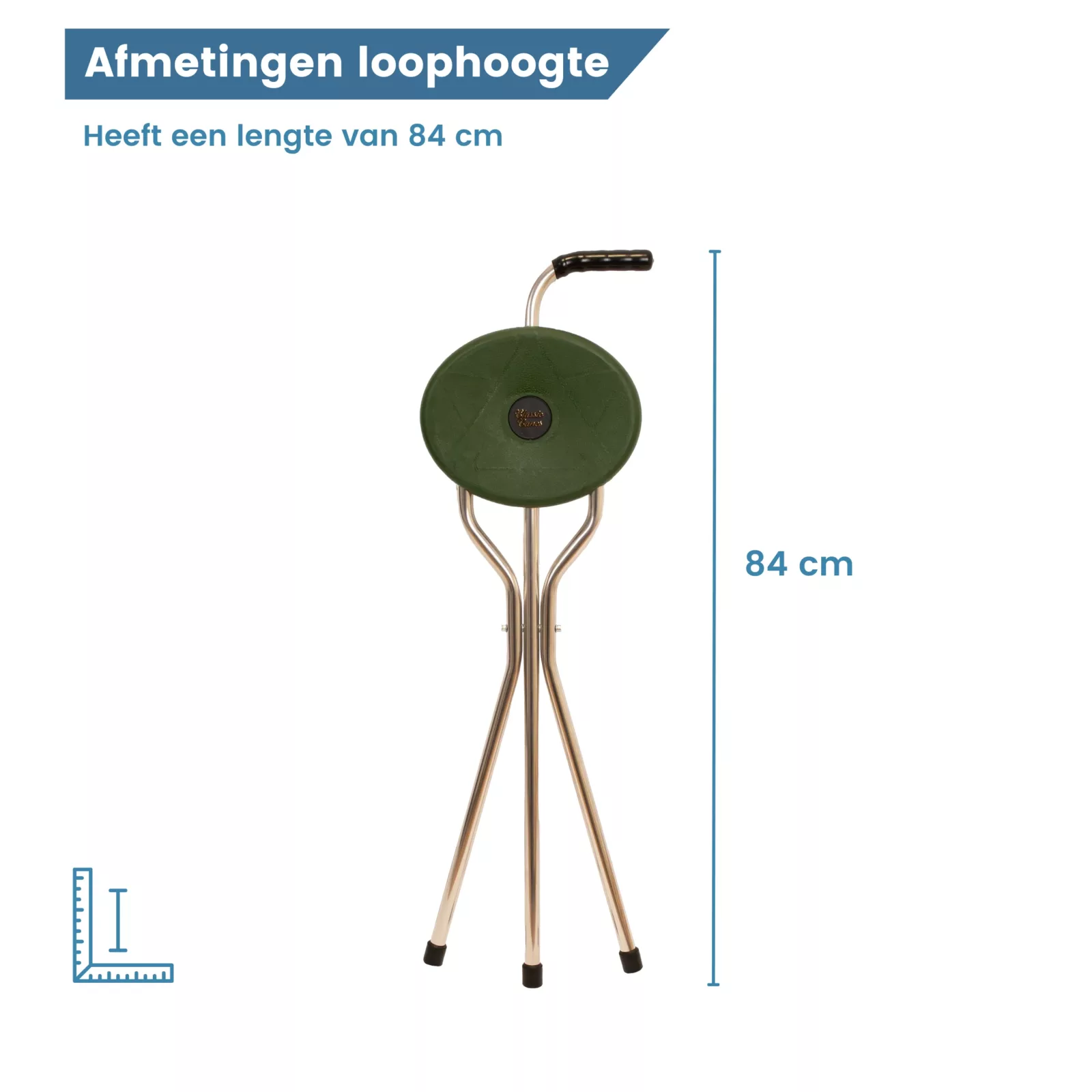 wandelstok met zitje driepoot trio maxi groen loophoogte