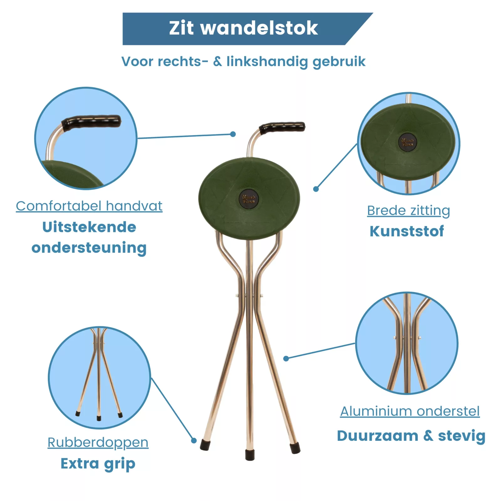 groene wandelstok met stoel